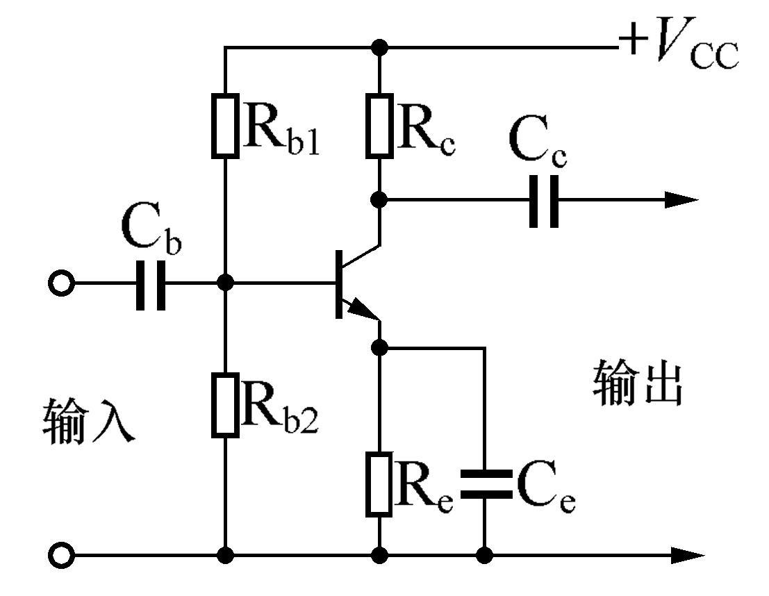 MC1-1155 题图：三极管放大电路（含 Rc/Re/Rb1/Cb/Ce/Cc 标注）