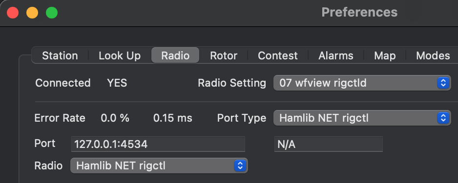 使用 wfview 的 MacLoggerDX