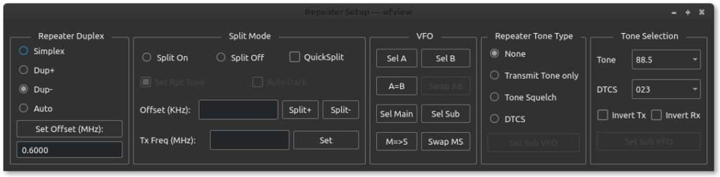 wfview repeater and split setup box