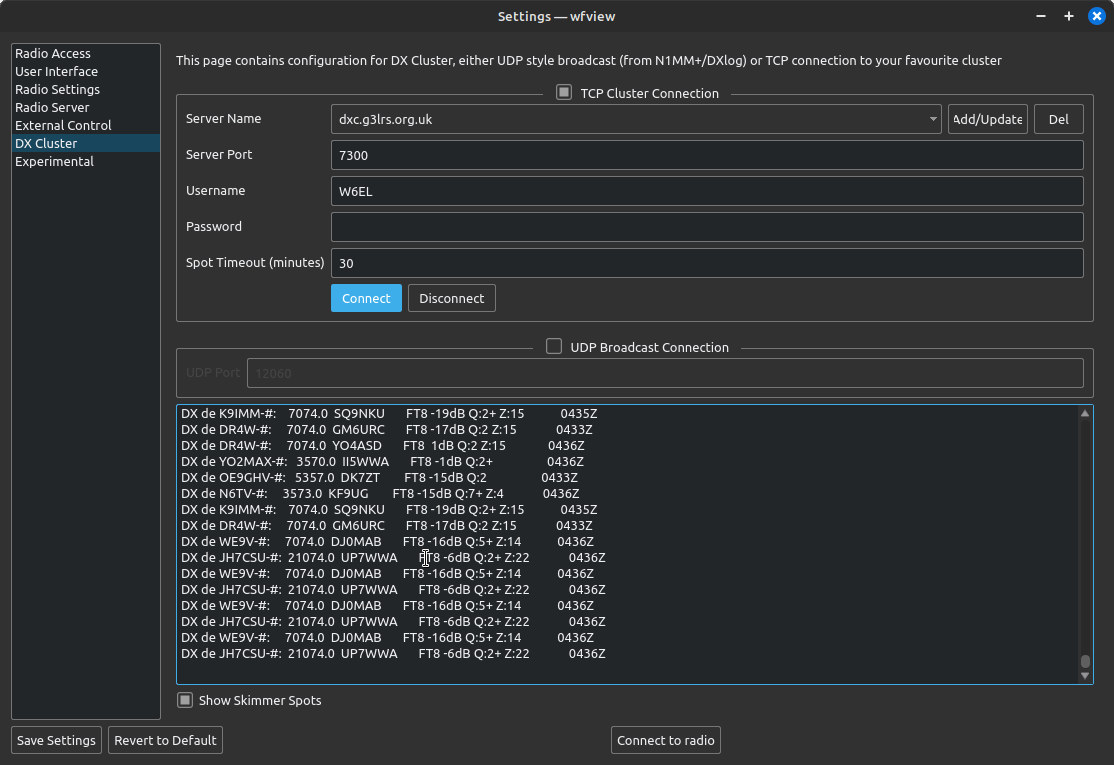 wfview DX Cluster